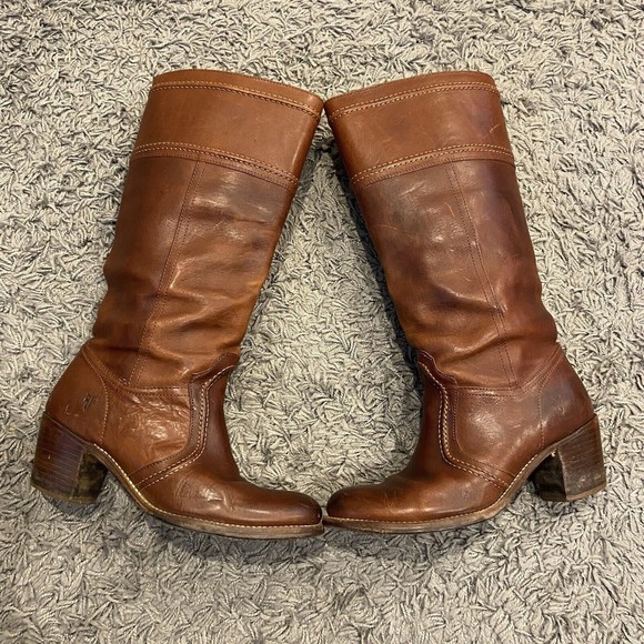 Frye Women's Chestnut Leather Heeled Boots - Picture 8 of 16